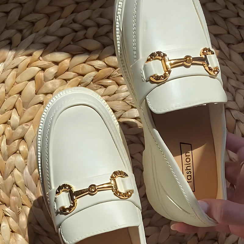 Damen Mokassins mit Plateau und Metallkette