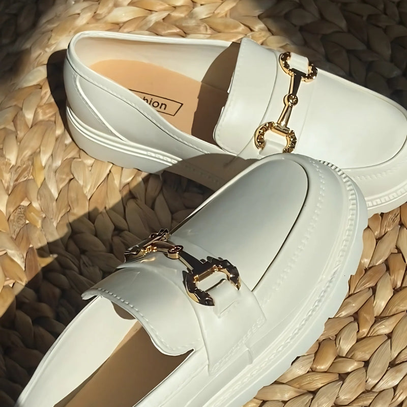 Damen Mokassins mit Plateau und Metallkette