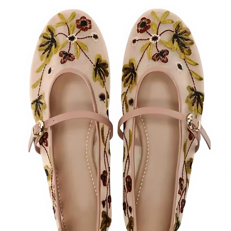 Mary Jane Ballerinas Damen – Bestickte Blumen