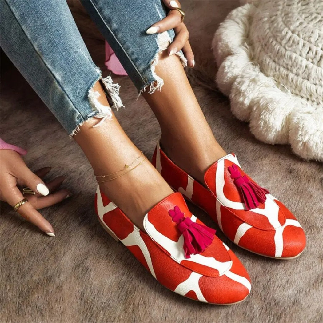 Loafer mit Quaste in Rot und Weiß für Damen