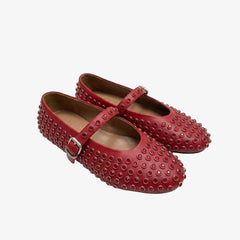 Mary Jane Loafer Ballerinas für Damen mit Kristallen, Rot