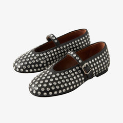Mary Jane Loafer Ballerinas für Damen mit Kristallen, Schwarz