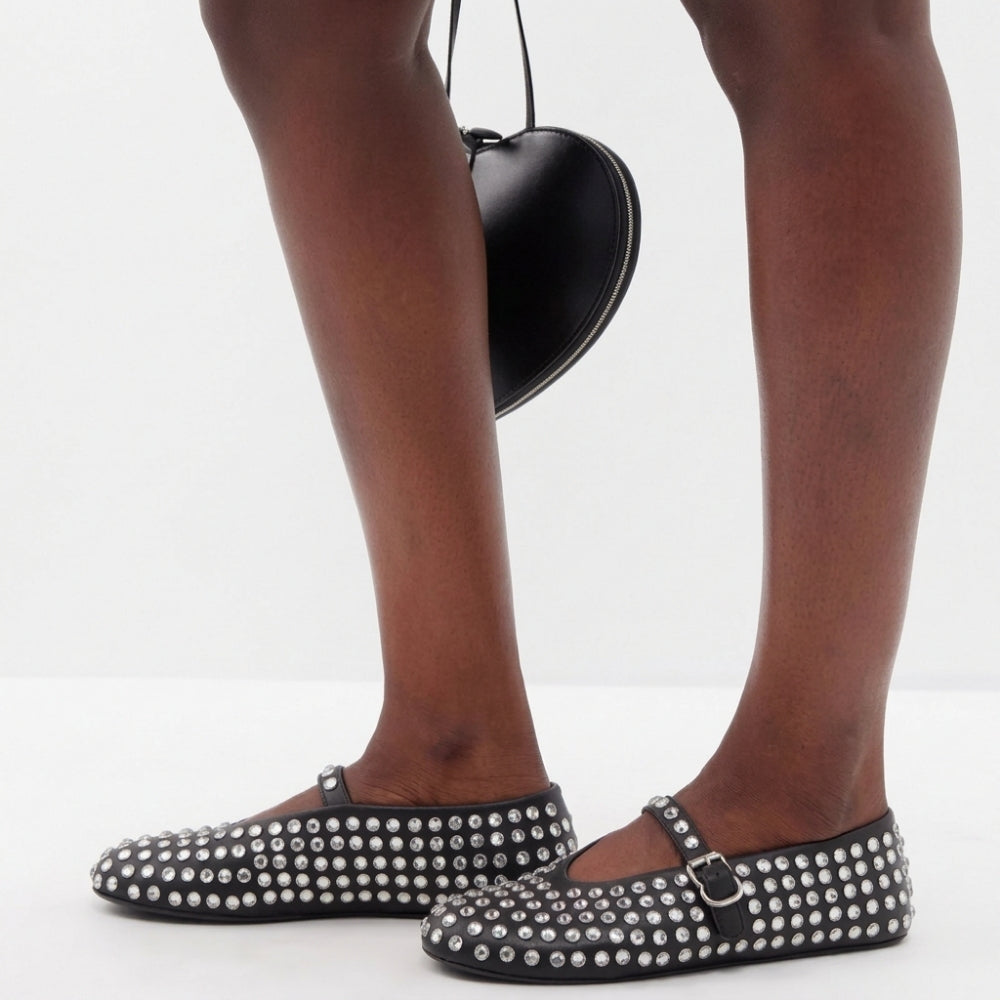 Mary Jane Loafer Ballerinas für Damen mit Kristallen