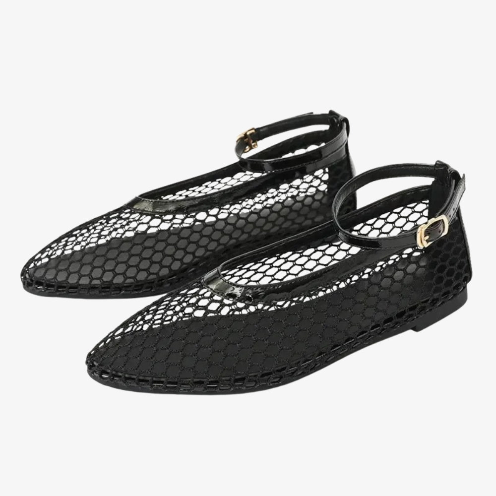 Ballerina-Loafer mit Netz und Knöchelriemen für Damen