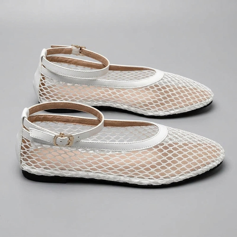Ballerina-Loafer mit Netz und Knöchelriemen für Damen