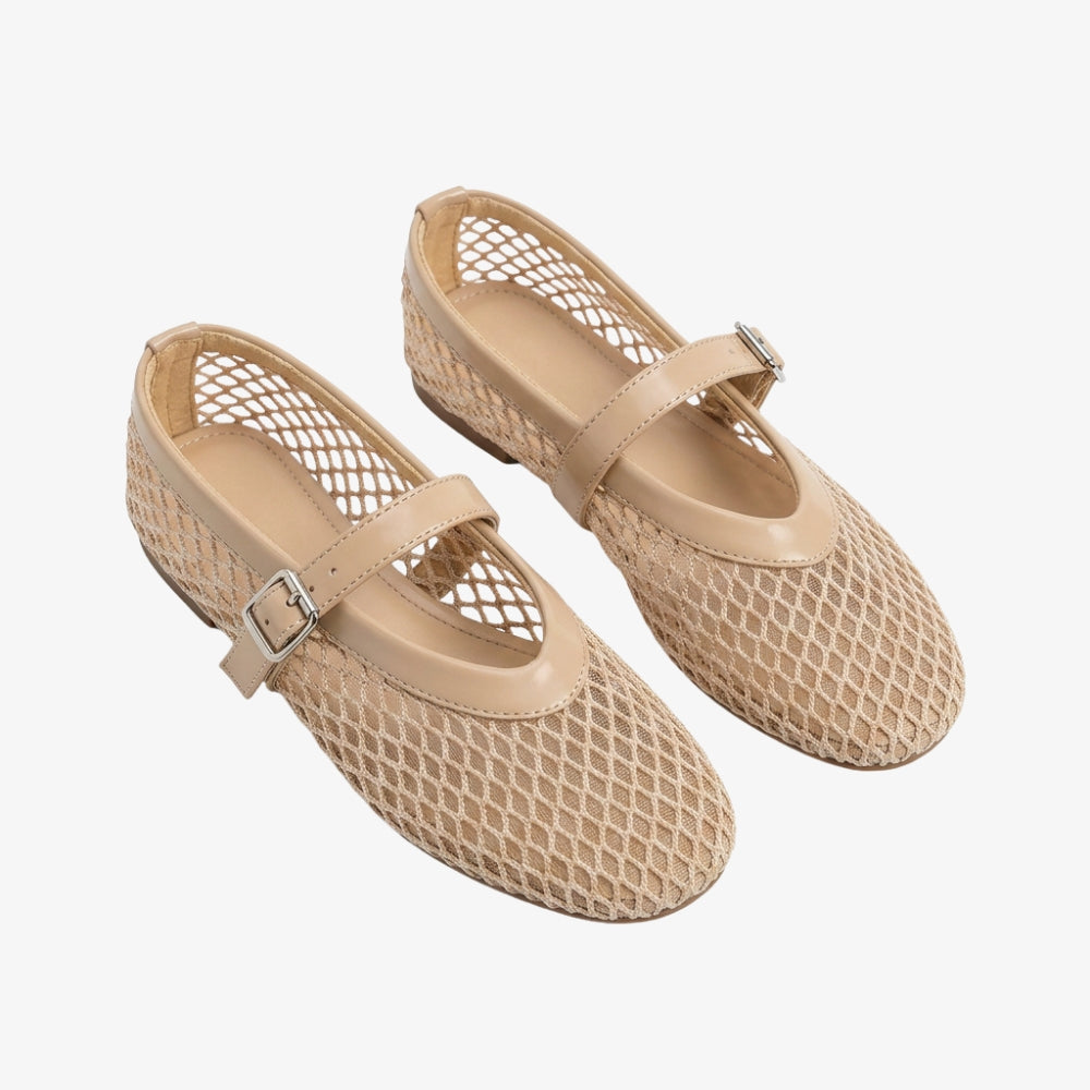 Mary Jane Loafer-Ballerina aus Netz für Damen mit Lackriemen
