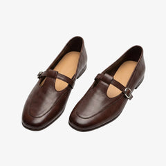 Vintage Loafer Ballerinas für Damen aus Kunstleder, Braun