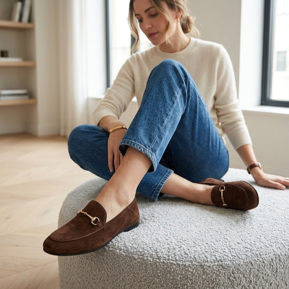 Loafer aus echtem Wildleder mit Trense für Damen