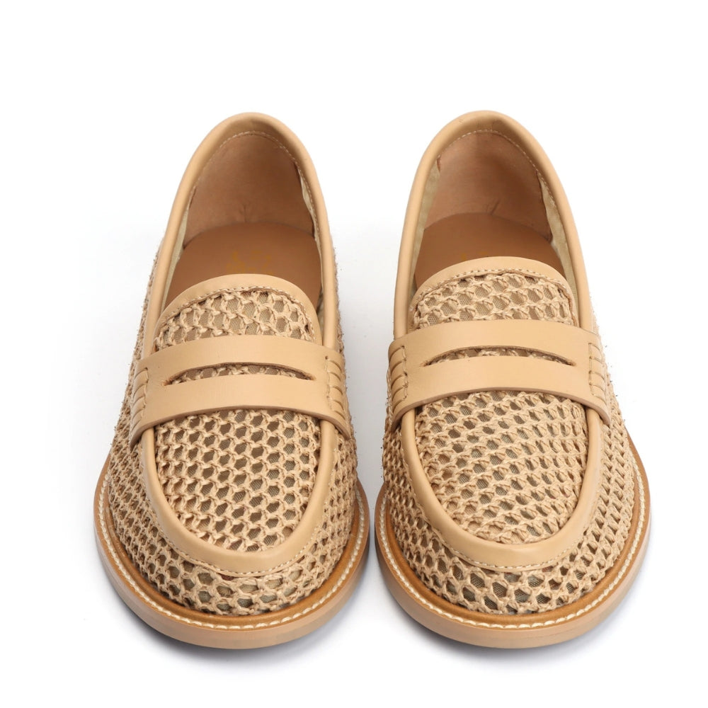 Beiger Loafer aus Mesh und Leder für Damen