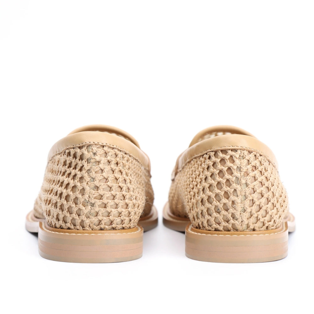 Beiger Loafer aus Mesh und Leder für Damen