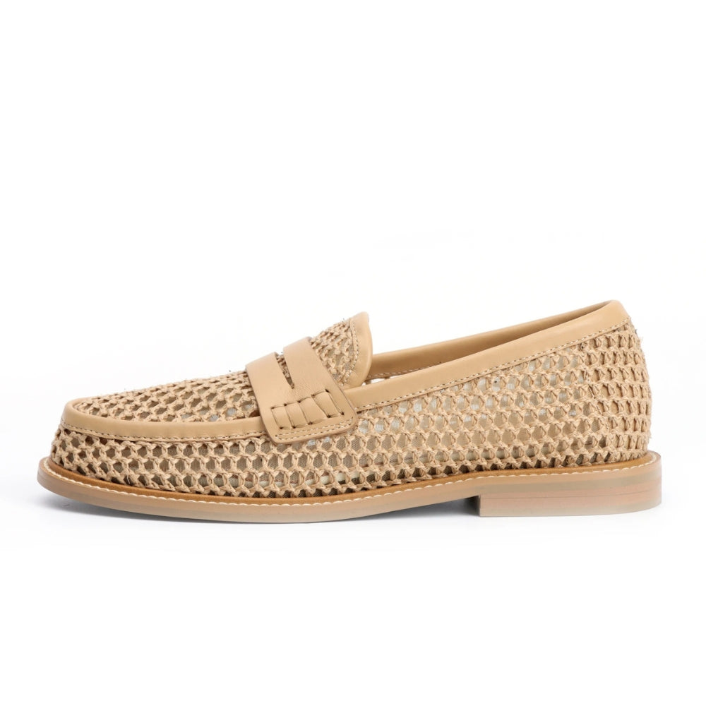Beiger Loafer aus Mesh und Leder für Damen