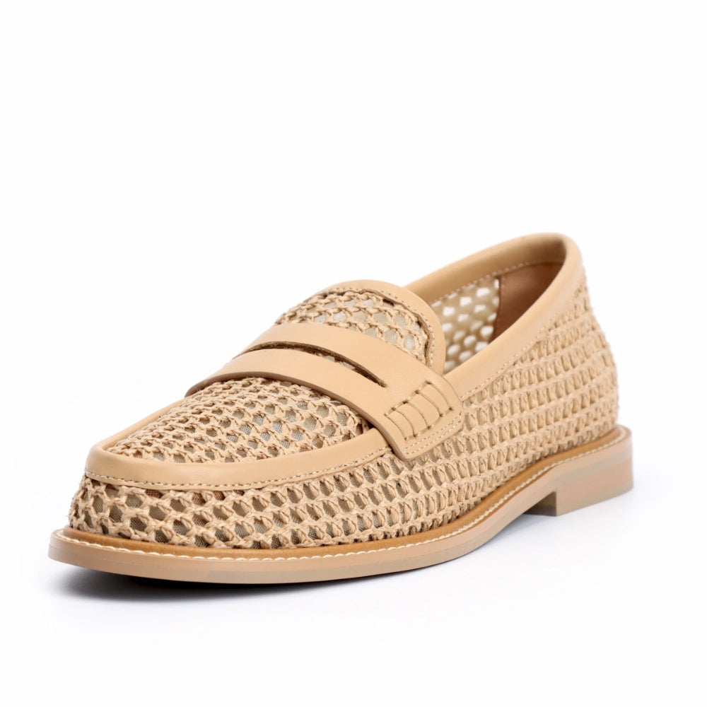 Beiger Loafer aus Mesh und Leder für Damen
