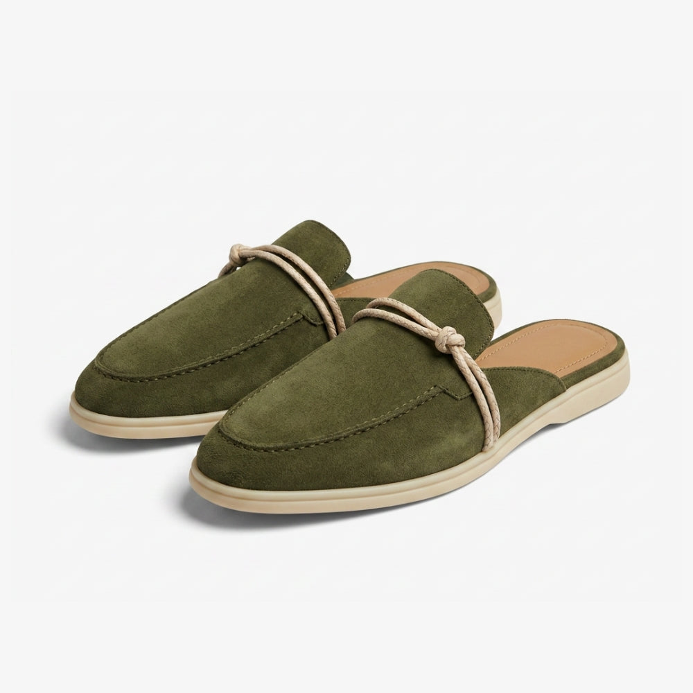 Loafer-Mule aus Wildleder für Damen mit Marineknoten