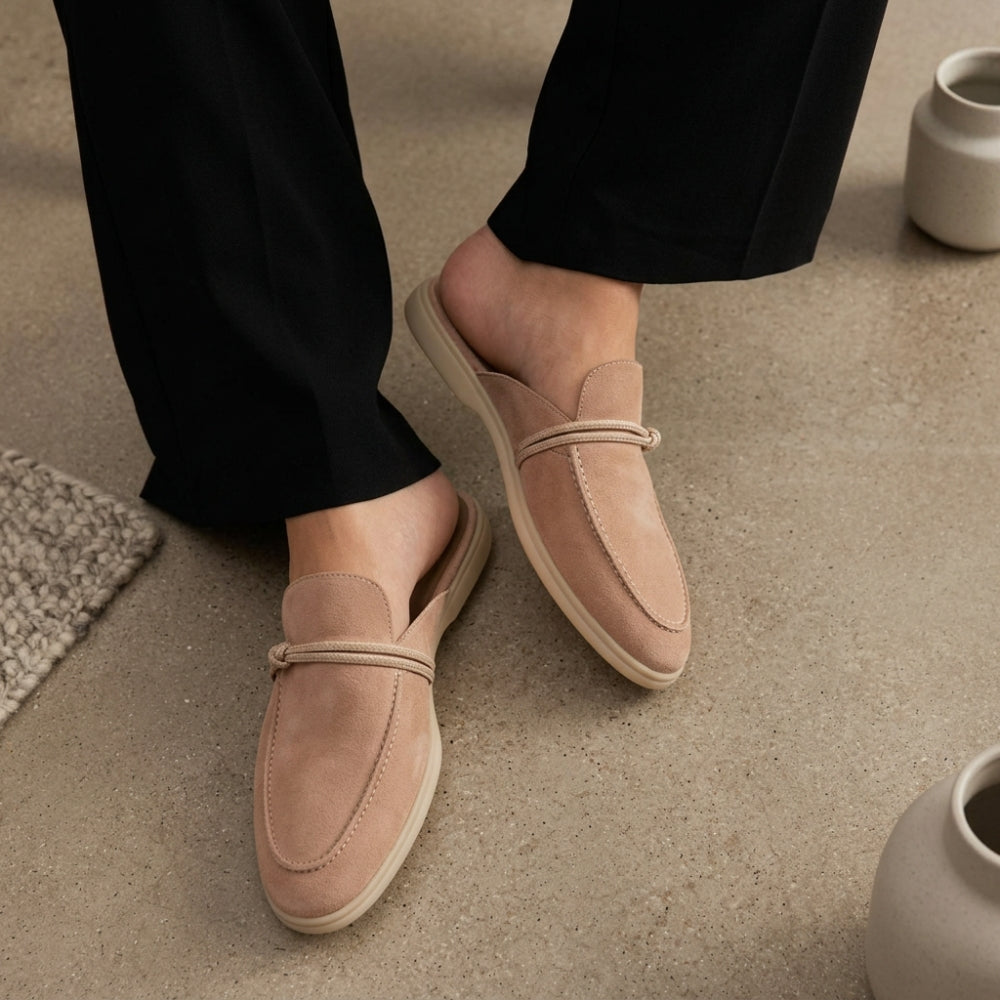 Loafer-Mule aus Wildleder für Damen mit Marineknoten