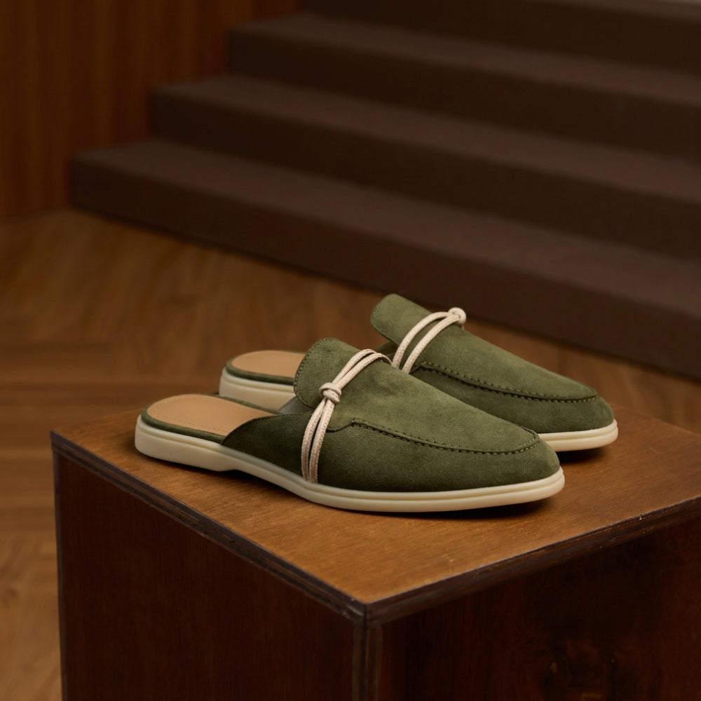 Loafer-Mule aus Wildleder für Damen mit Marineknoten