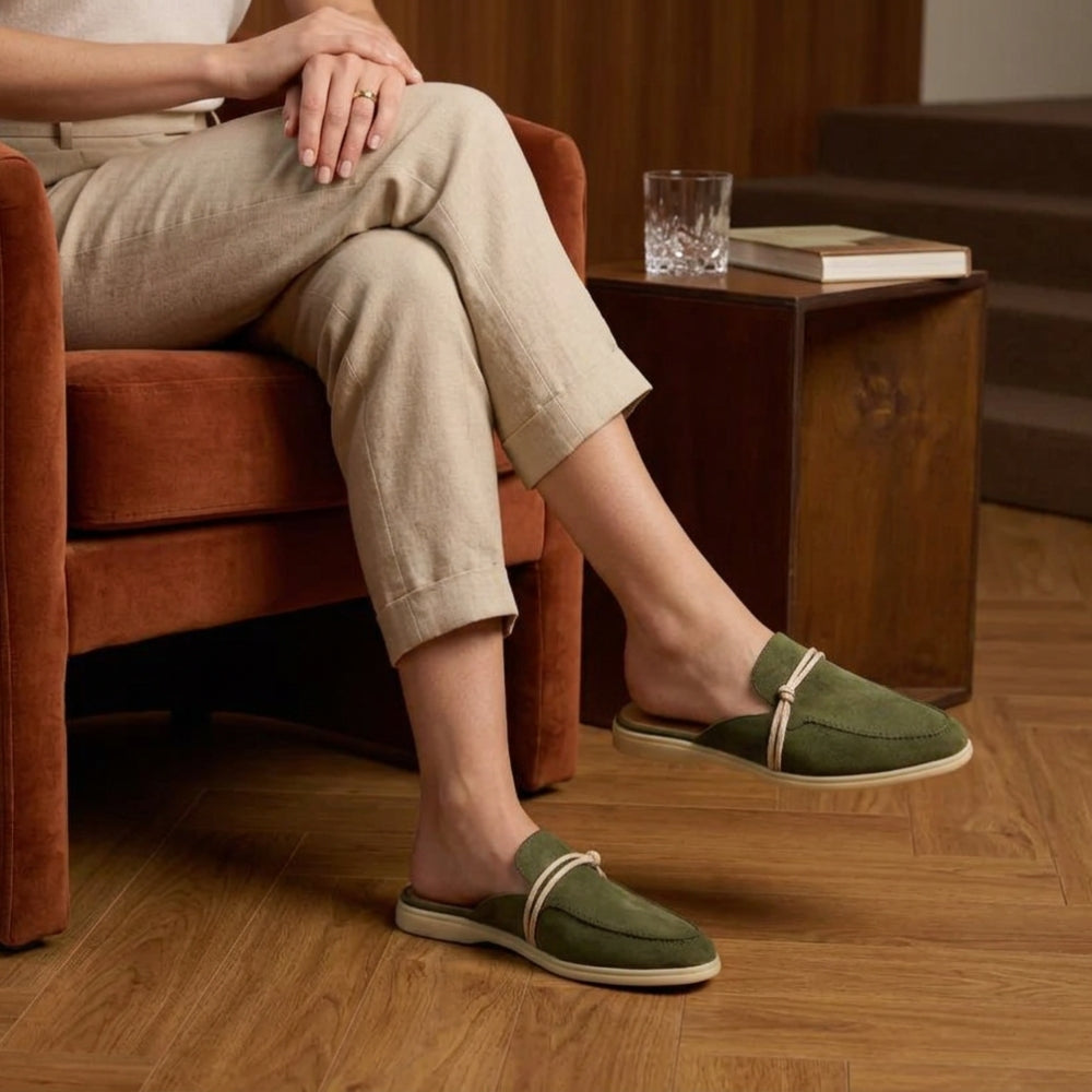 Loafer-Mule aus Wildleder für Damen mit Marineknoten