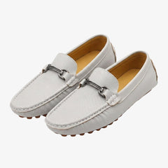 Strukturierte Loafer aus Leder für Herren mit silberner Schnalle, Weiß