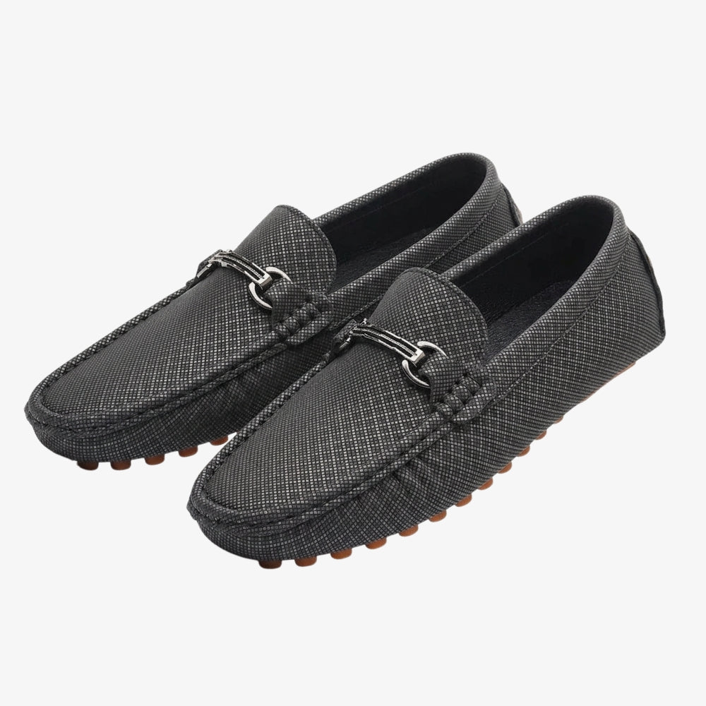 Strukturierte Loafer aus Leder für Herren mit silberner Schnalle