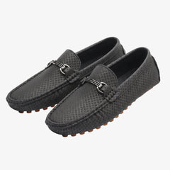 Strukturierte Loafer aus Leder für Herren mit silberner Schnalle, Grau