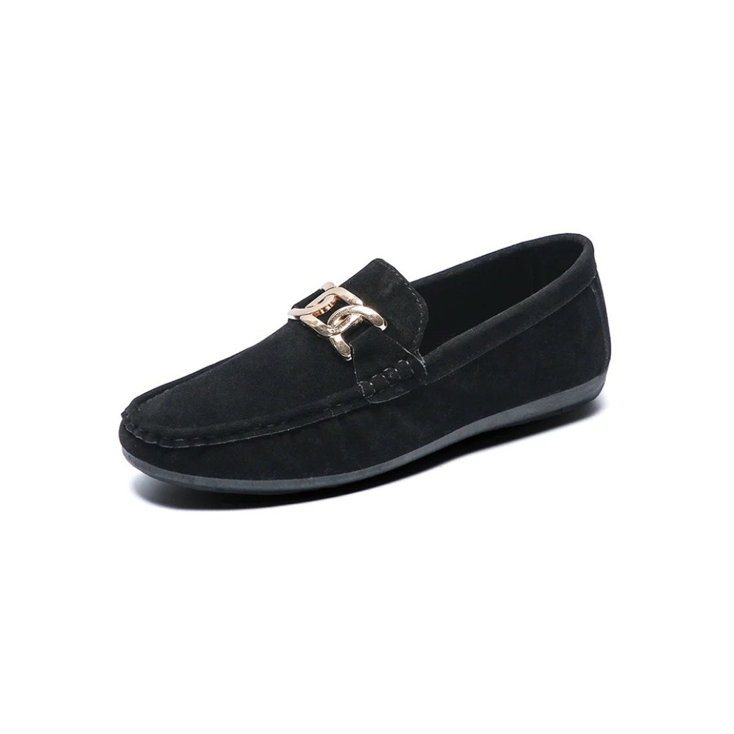 Loafer aus Kunstwildleder für Herren mit goldener Metallschnalle