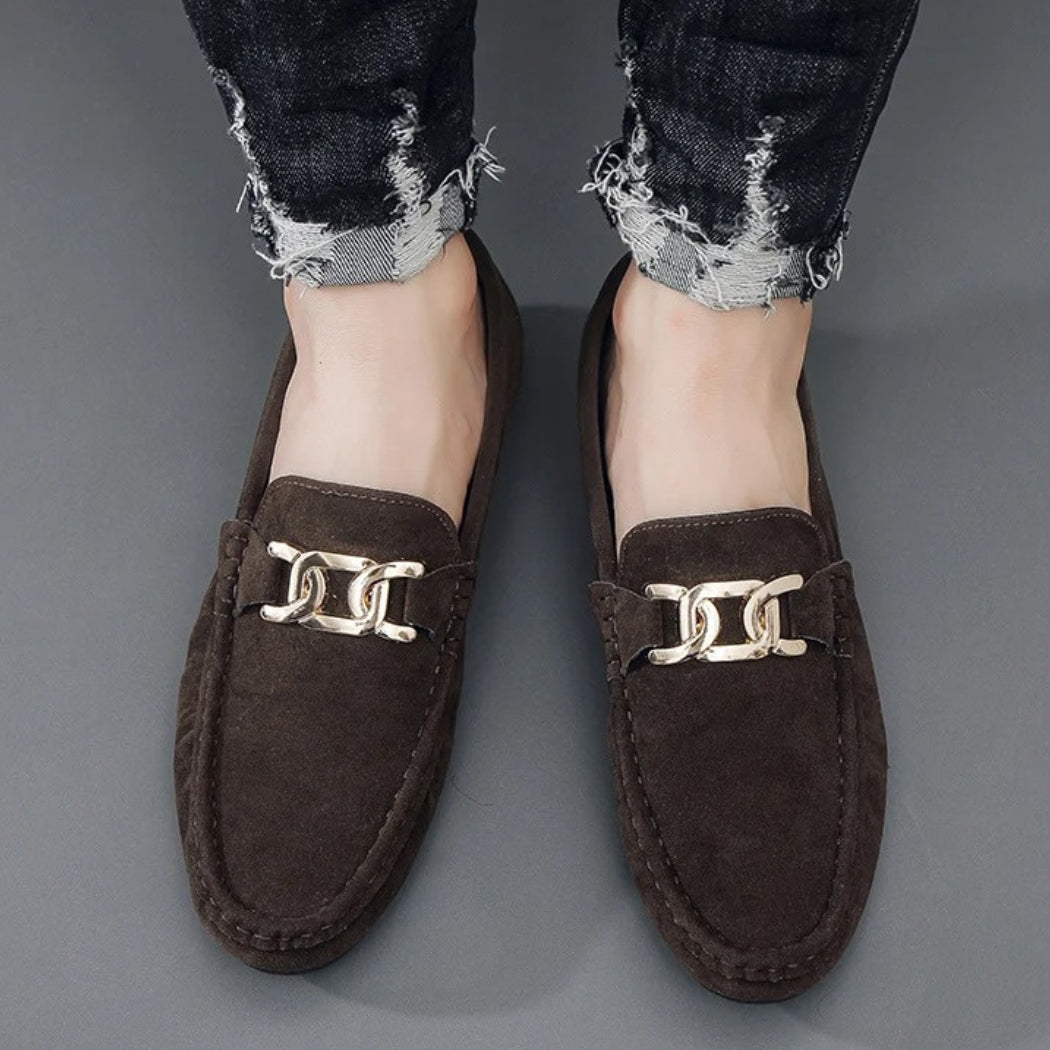 Loafer aus Kunstwildleder für Herren mit goldener Metallschnalle