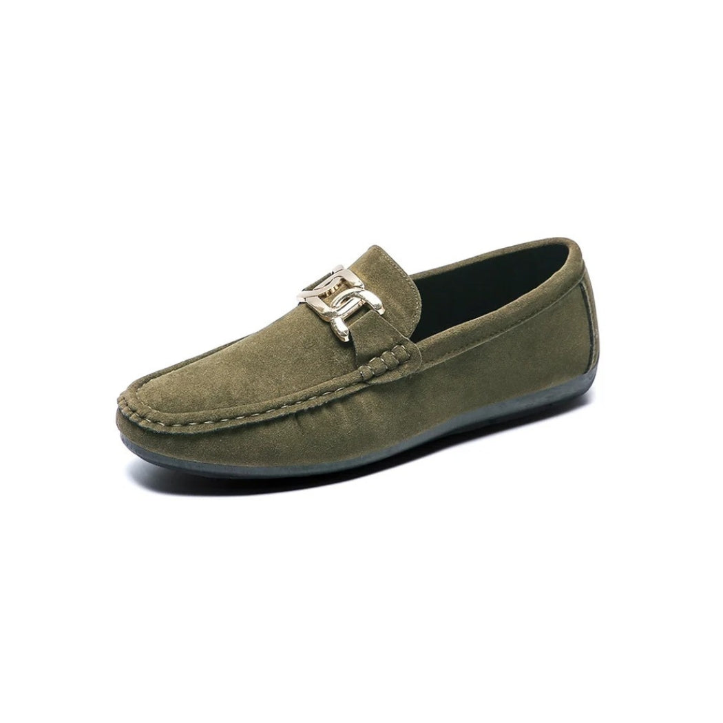 Loafer aus Kunstwildleder für Herren mit goldener Metallschnalle