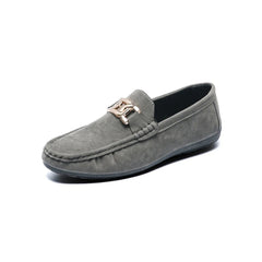 Loafer aus Kunstwildleder für Herren mit goldener Metallschnalle, Grau