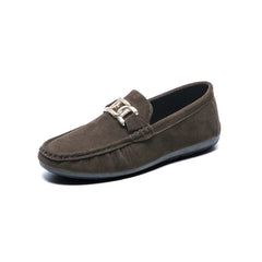 Loafer aus Kunstwildleder für Herren mit goldener Metallschnalle, Braun