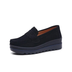 Wildleder-Loafer mit Keilsohle für Damen, Schwarz