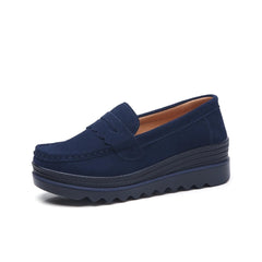 Wildleder-Loafer mit Keilsohle für Damen, Marineblau