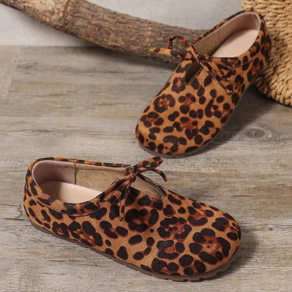 Leoparden-Loafer aus Kunstwildleder mit Schleife für Damen