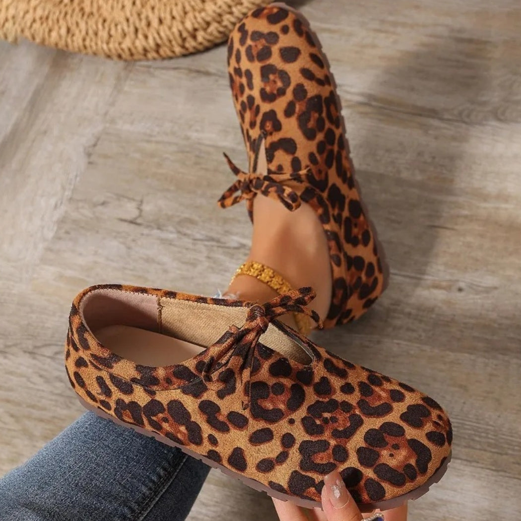 Leoparden-Loafer aus Kunstwildleder mit Schleife für Damen
