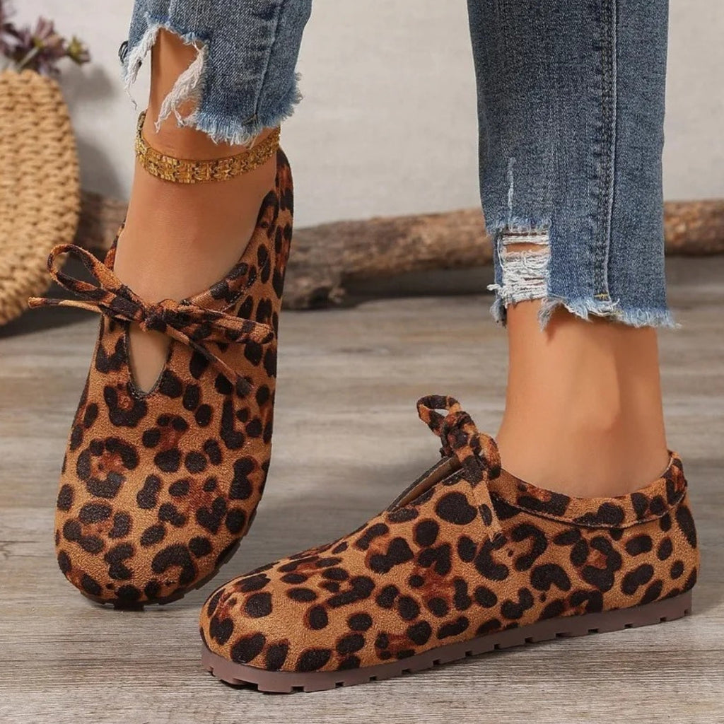 Leoparden-Loafer aus Kunstwildleder mit Schleife für Damen