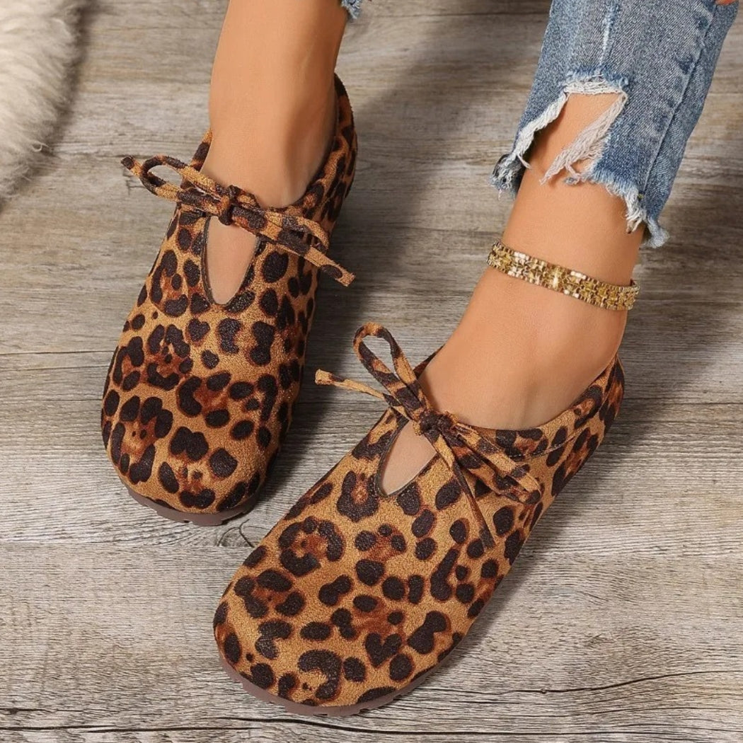 Leoparden-Loafer aus Kunstwildleder mit Schleife für Damen