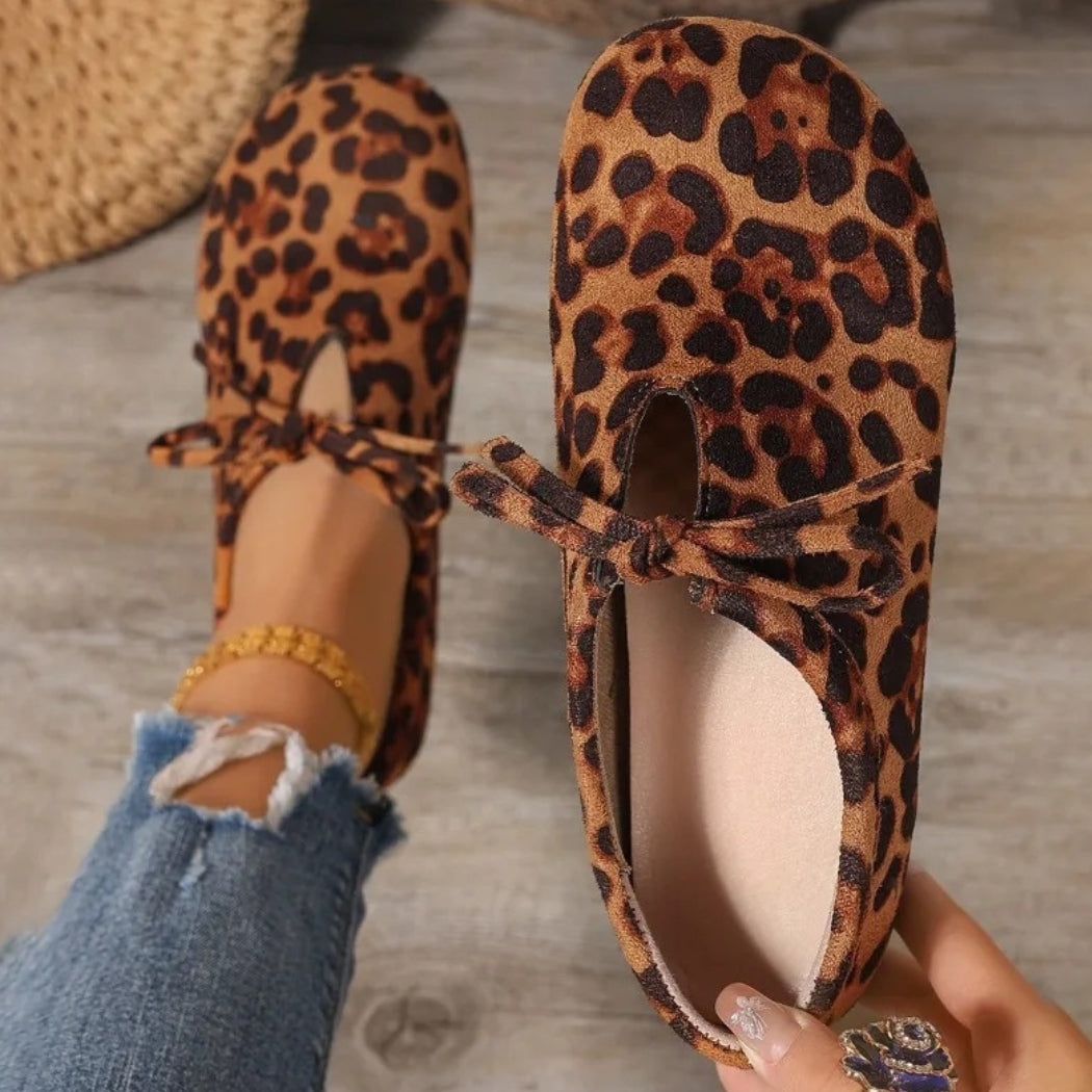 Leoparden-Loafer aus Kunstwildleder mit Schleife für Damen