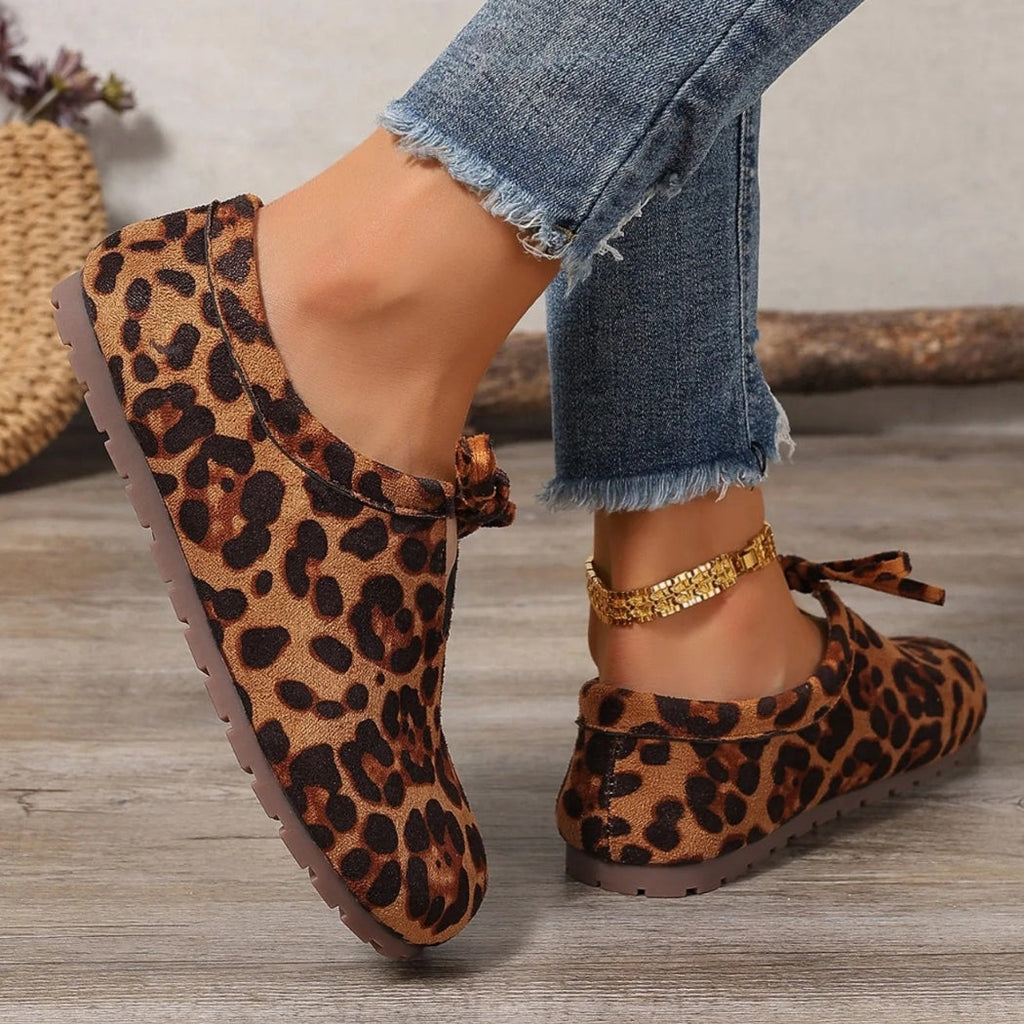 Leoparden-Loafer aus Kunstwildleder mit Schleife für Damen