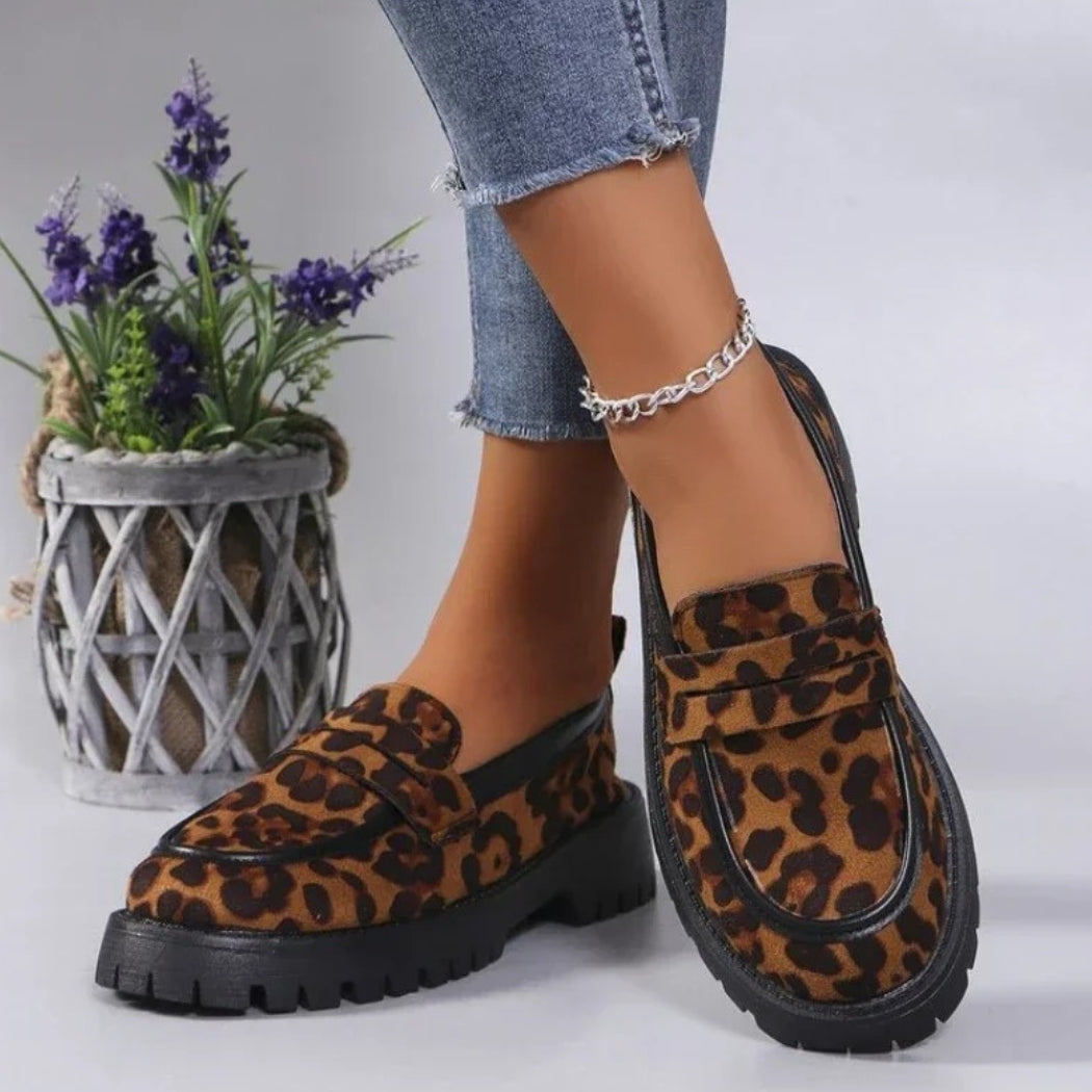 Leoparden-Loafer mit dicken Sohlen für Damen