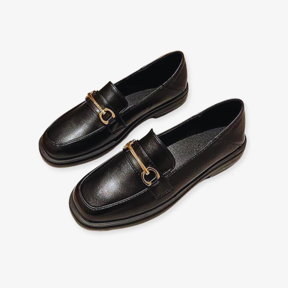 Schwarze Loafer für Damen mit runder Spitze und Blockabsatz