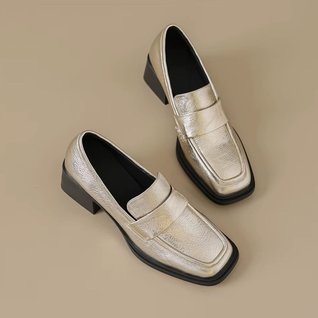 Goldener Loafer mit Absatz für Damen