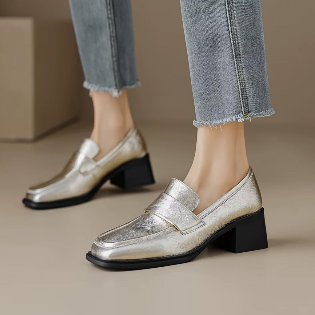 Goldener Loafer mit Absatz für Damen