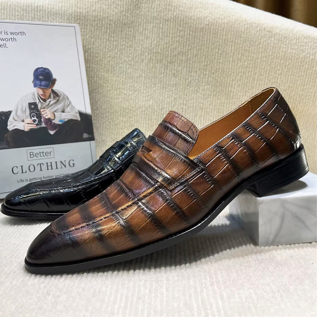 Italienischer Loafer aus Leder in Kroko-Optik für Herren