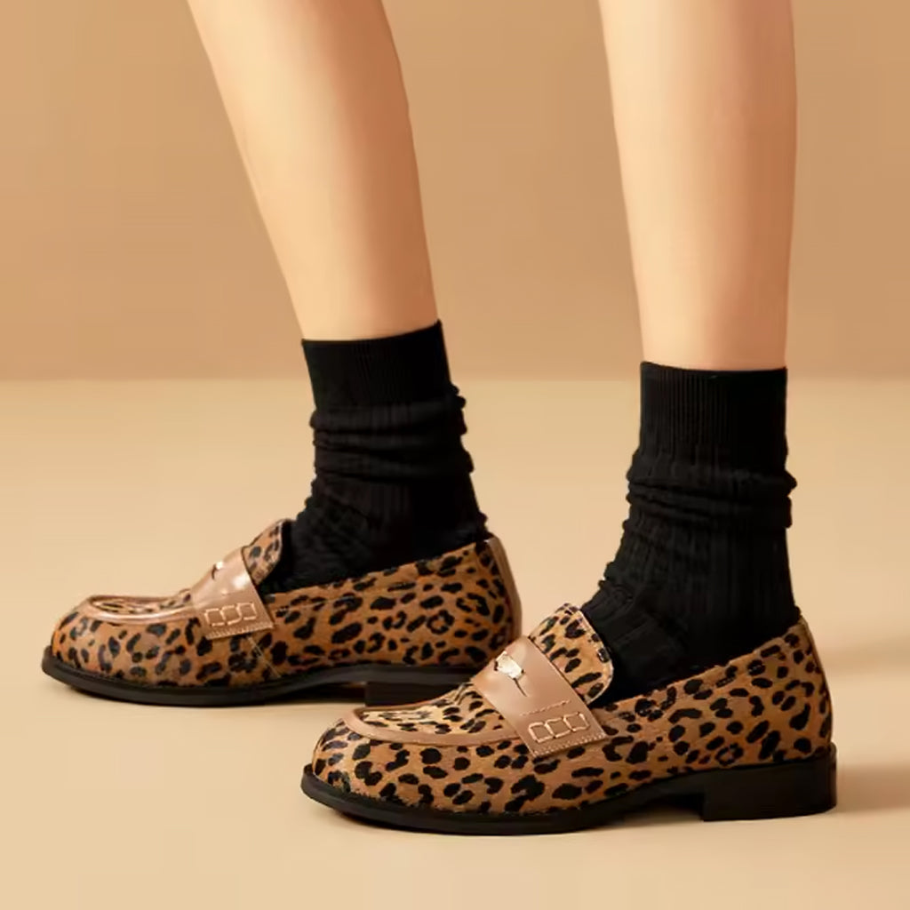 Leoparden-Mokassin aus Leder für Damen