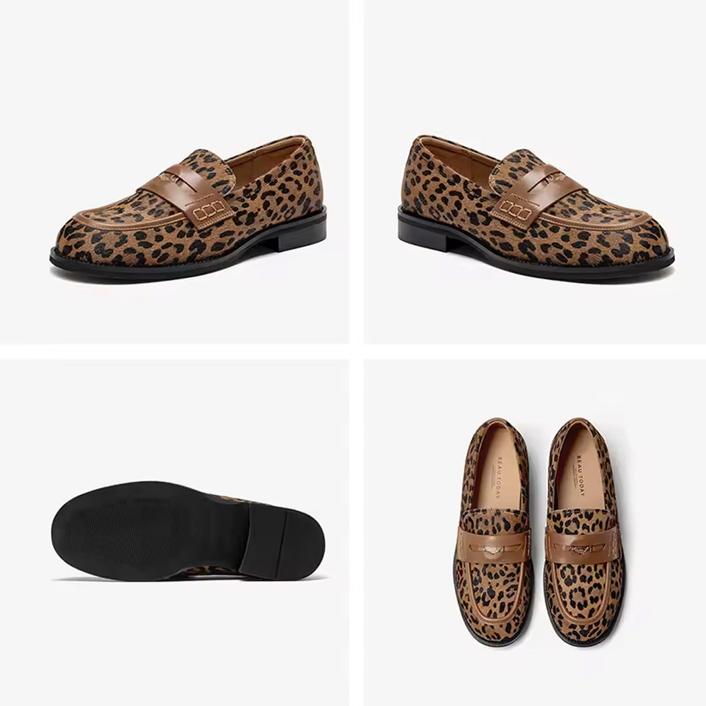 Leoparden-Mokassin aus Leder für Damen