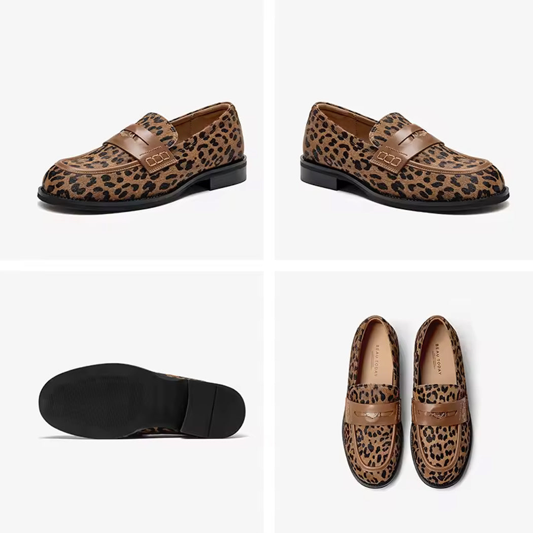 Leoparden-Mokassin aus Leder für Damen