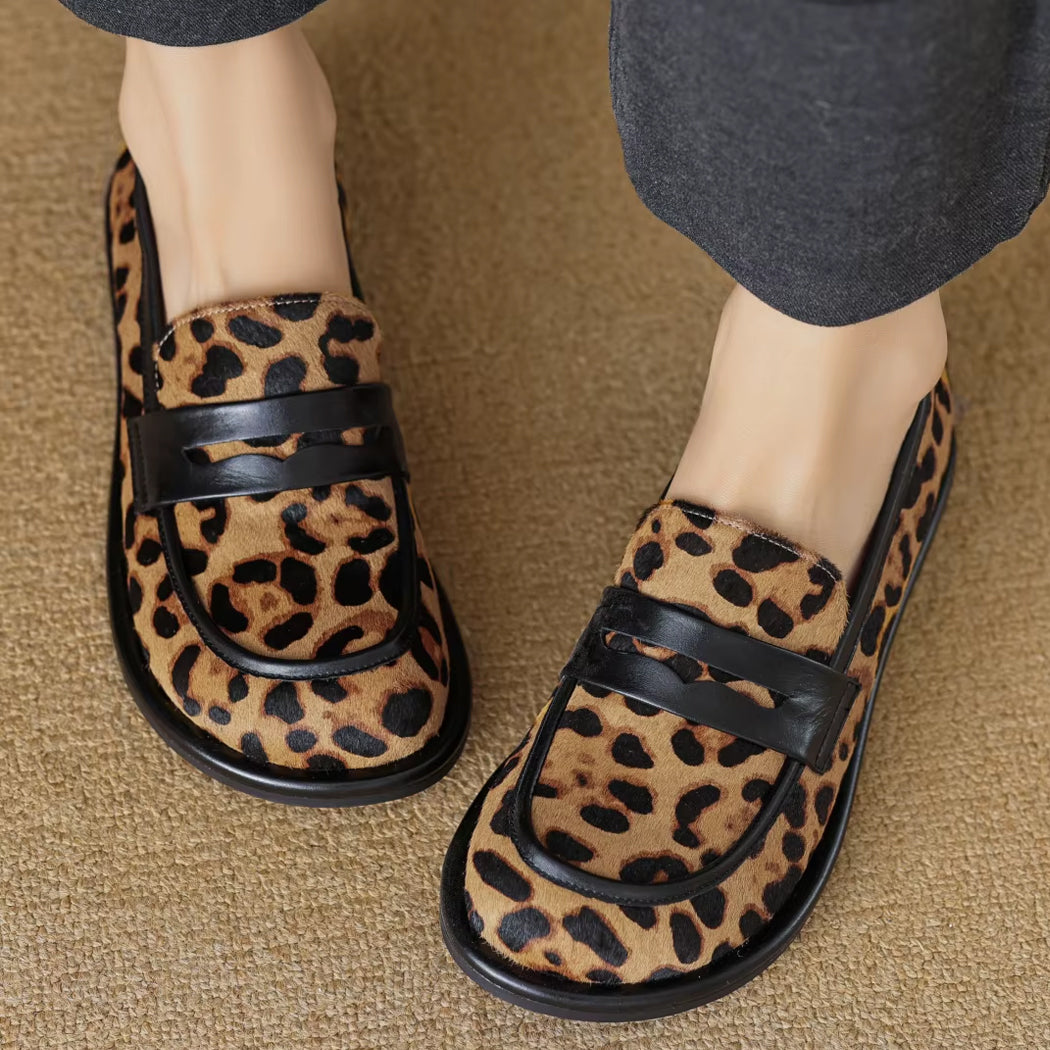 Weicher Leoparden-Loafer aus Leder