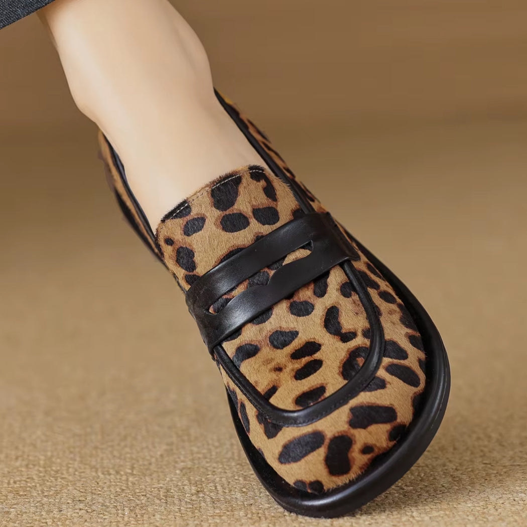 Weicher Leoparden-Loafer aus Leder