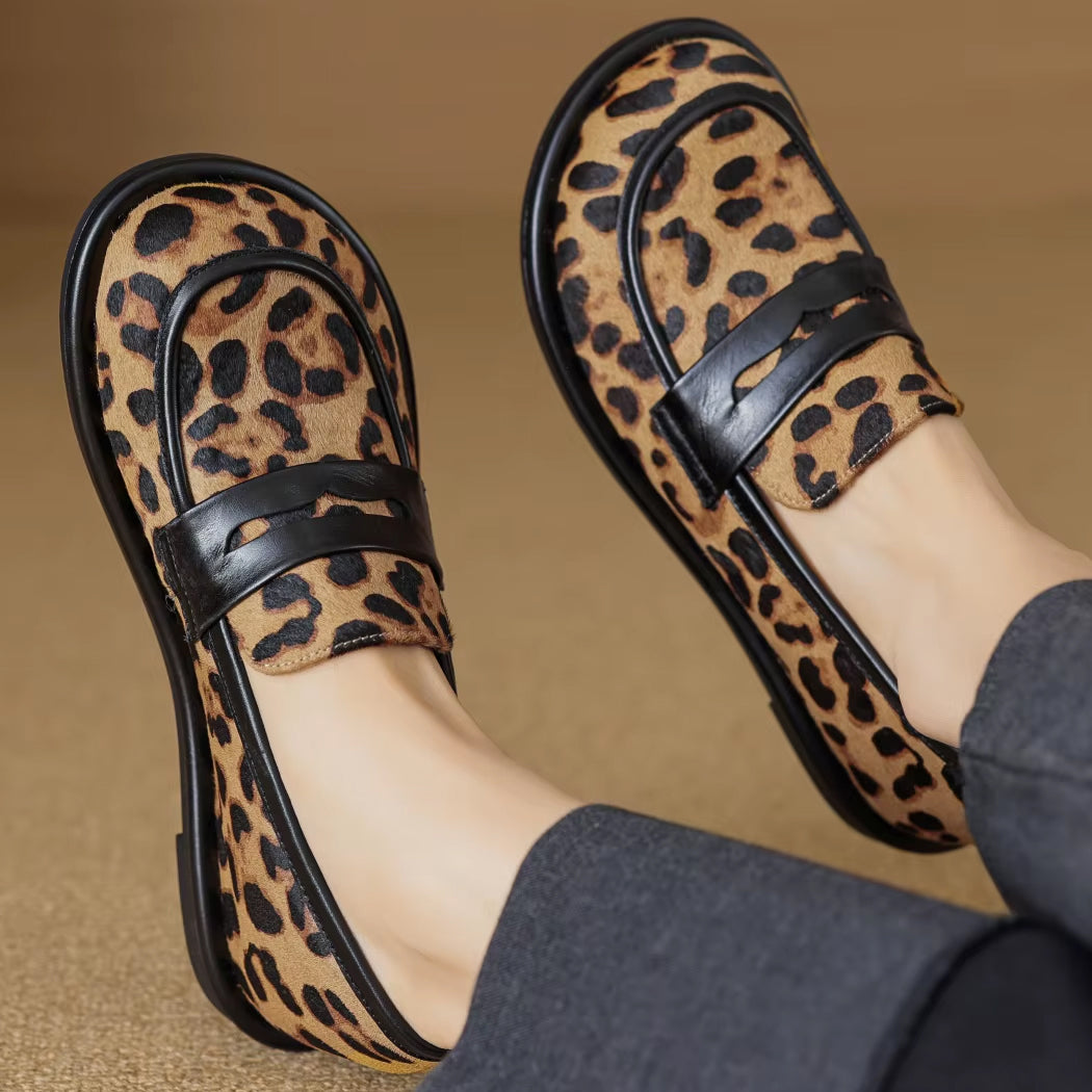 Weicher Leoparden-Loafer aus Leder