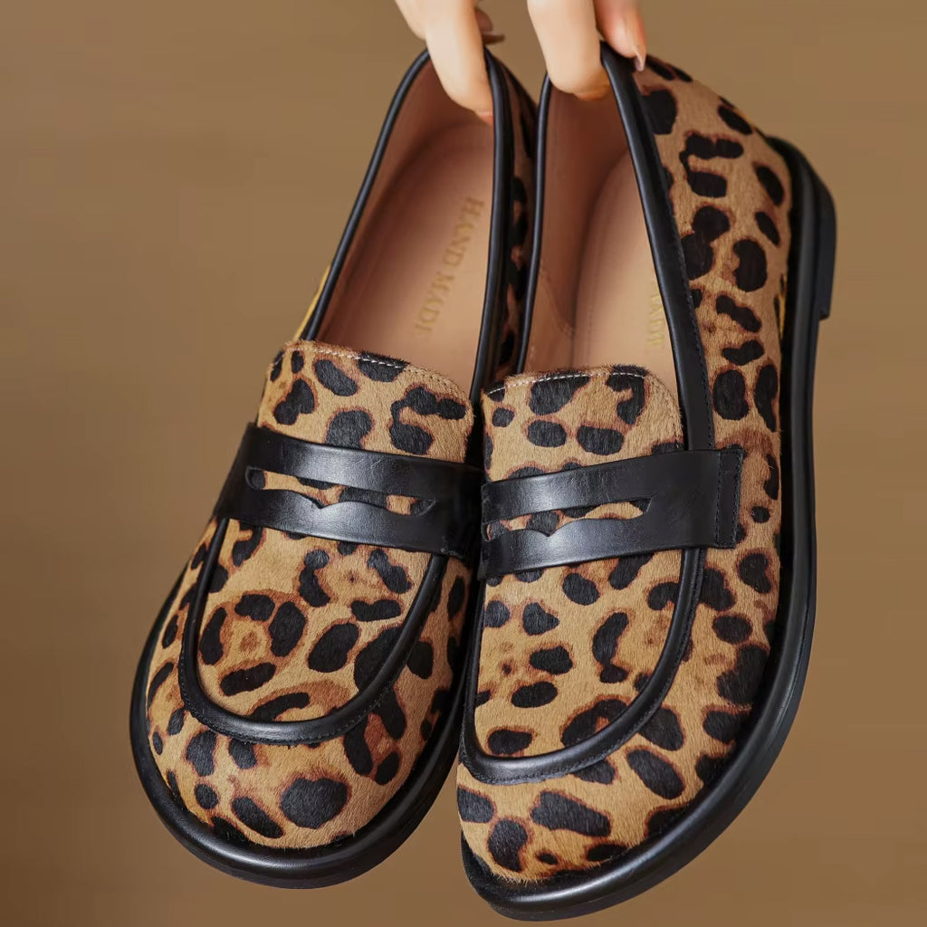 Weicher Leoparden-Loafer aus Leder