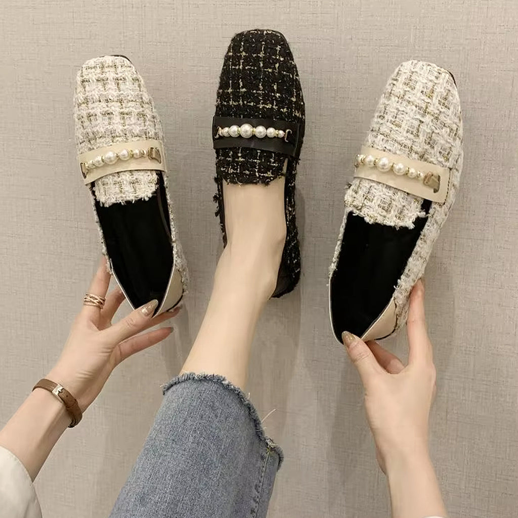 Eleganter Loafer aus Tweed und Perlen