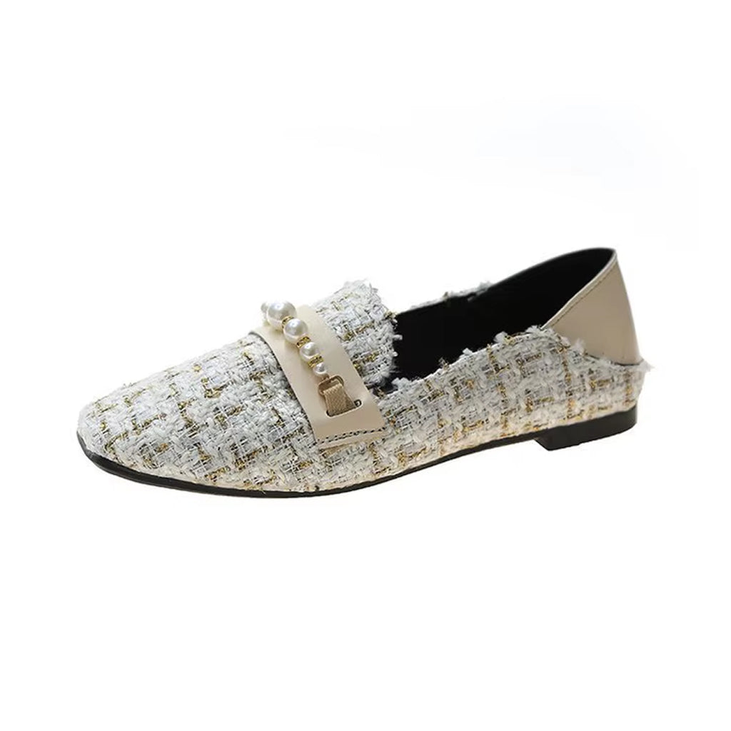 Eleganter Loafer aus Tweed und Perlen